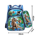 Blue children's nylon backpack with anime cartoon print and a matching pencil case.