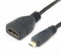 Black HDMI female to Micro HDMI male stub cable 0.15m for connecting portable devices to HDTV