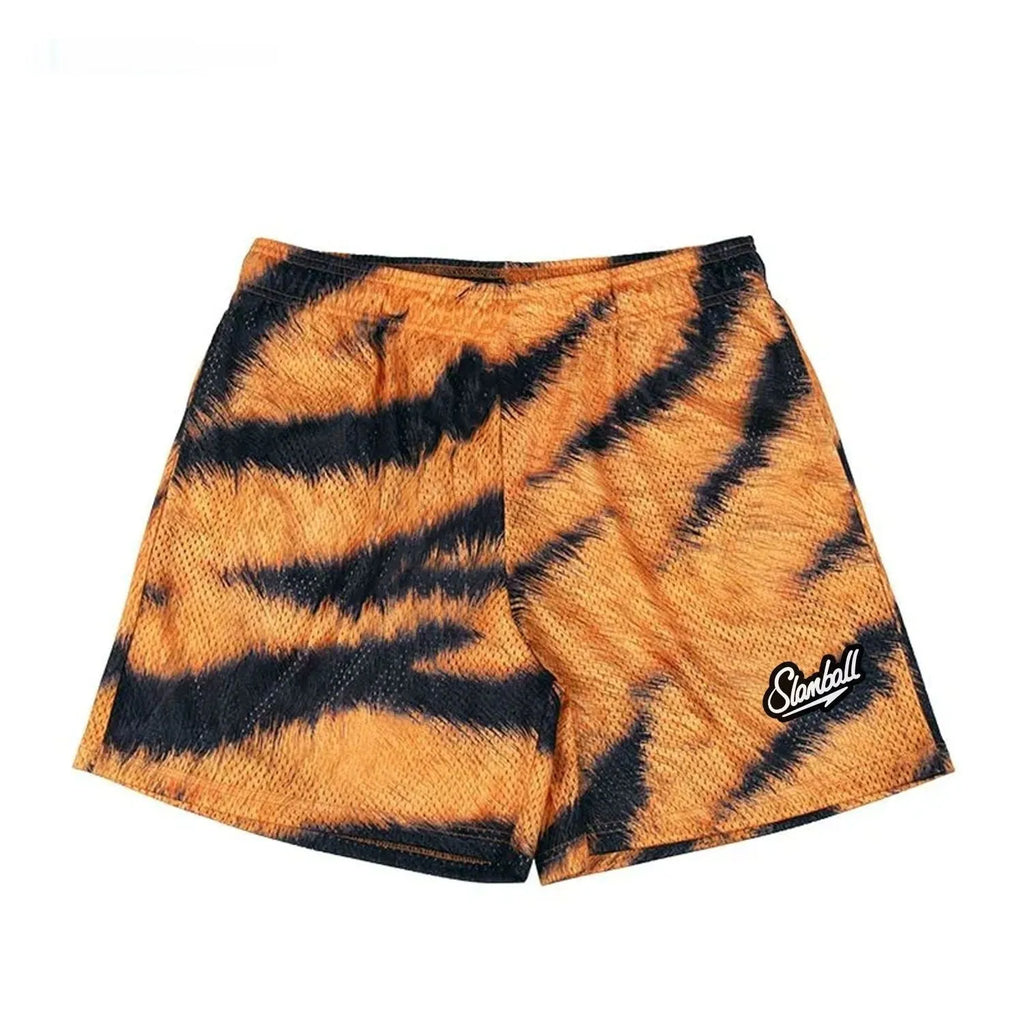 Men's leopard print fitness training shorts with quick-dry fabric