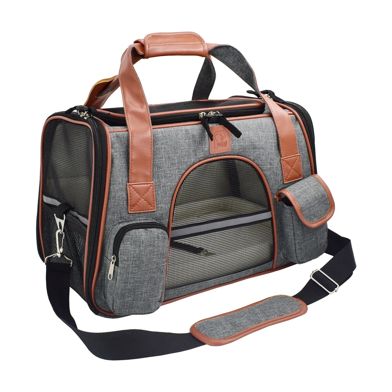 Non-woven cat bag space bag with ID pocket in dark grey upgrade, 45x25x28cm size
