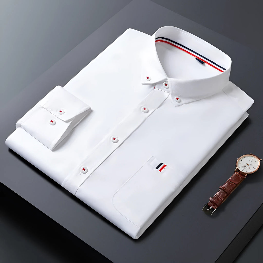 Men's casual business dress shirt in solid colour, 100% polyester chemical fibre blended fabric, Asian sizing