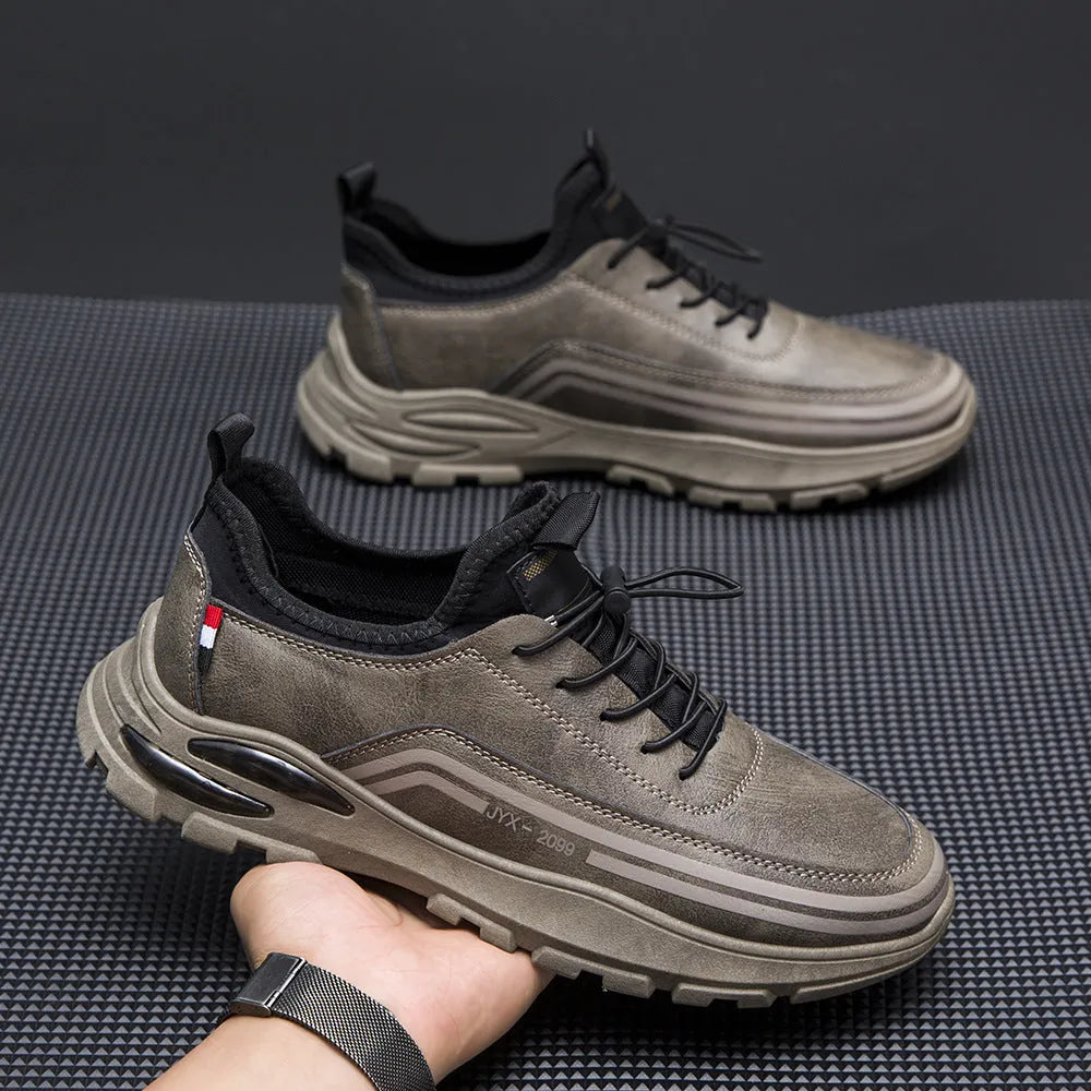 Men's black waterproof sneakers with fleece lining and synthetic leather upper