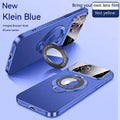 Dark purple iPhone magnetic phone case with invisible bracket and large window design on iPhone 14 Pro