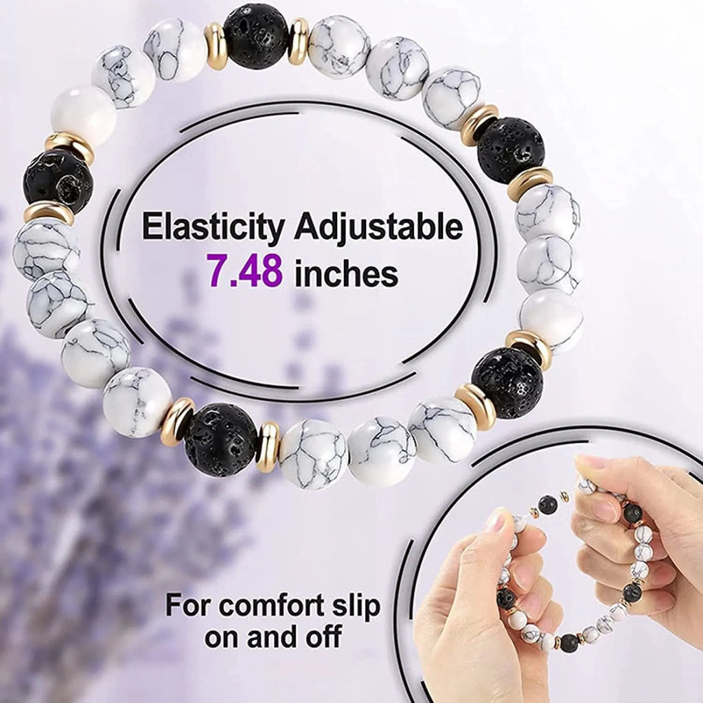 Handmade alloy volcano white turquoise natural stone bracelet with obsidian, lava, and tiger eye beads
