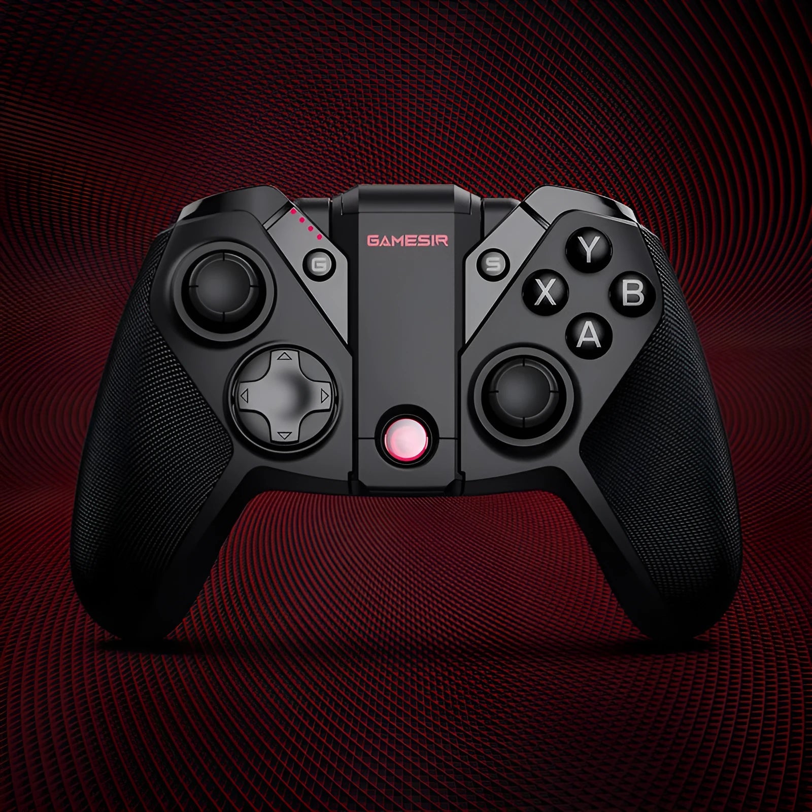 Black Gaishi chicken handle game controller with type-C connector on a dark surface.