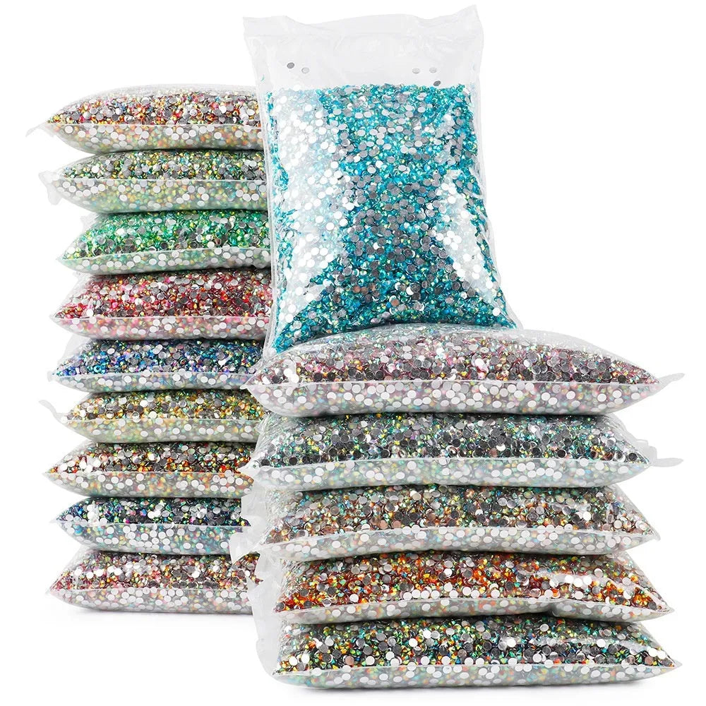 Assorted colour resin flat magic nail rhinestones with electroplated finish in various sizes