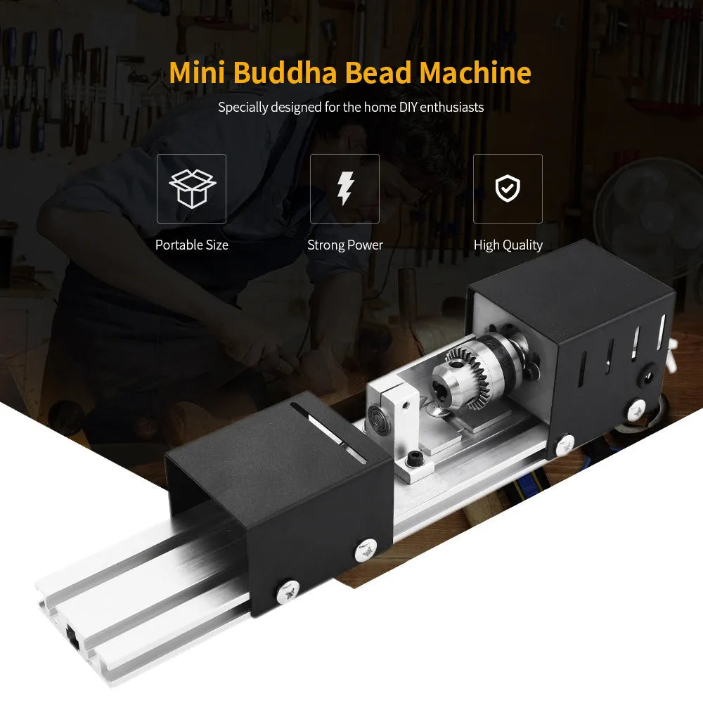 Mini metal silver woodworking lathe with 140mm processing capacity and six carving knives