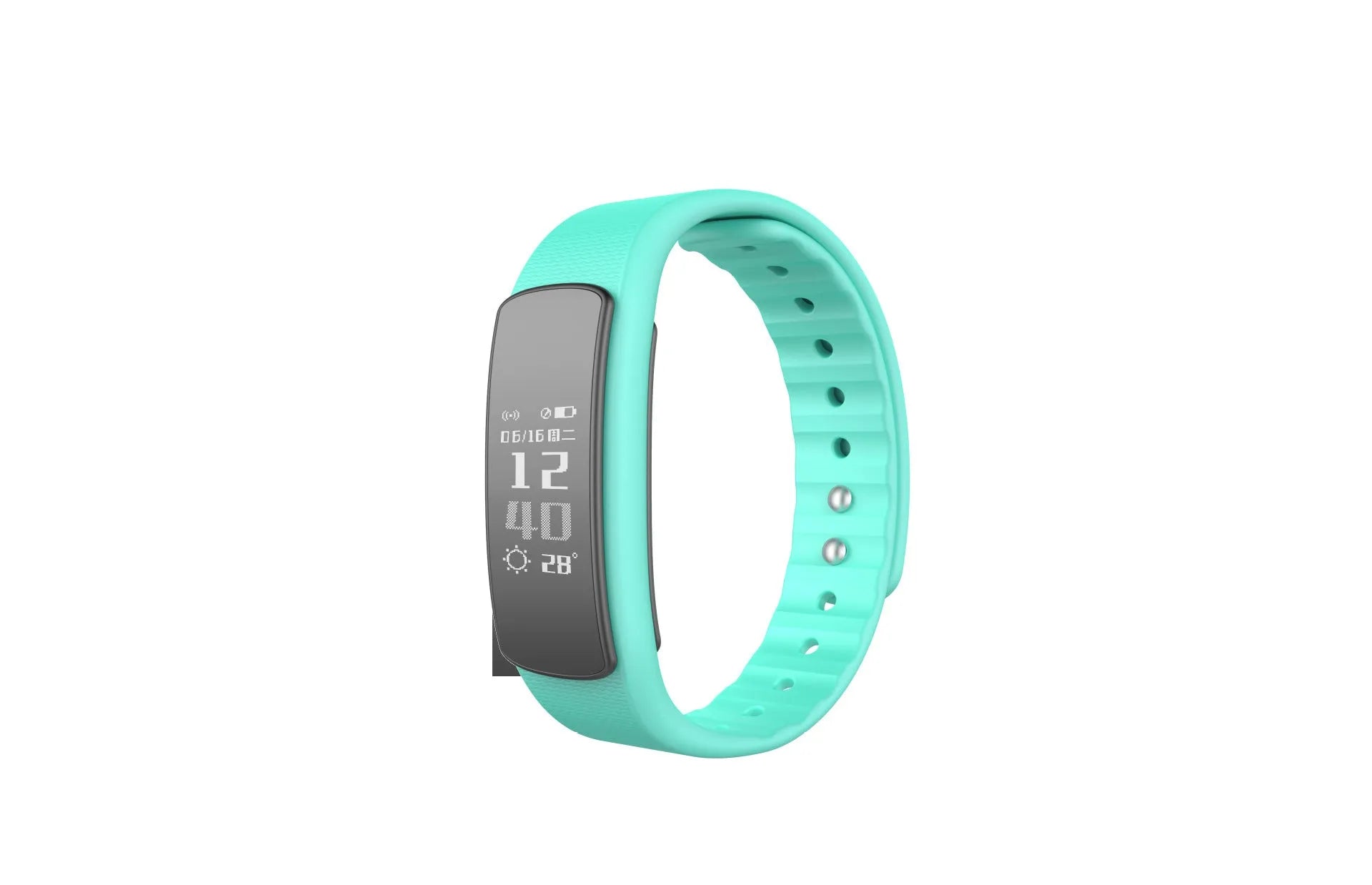 I6 Smart Sports Bracelet with black or green TPU wristband and 0.96-inch touch screen on wrist.