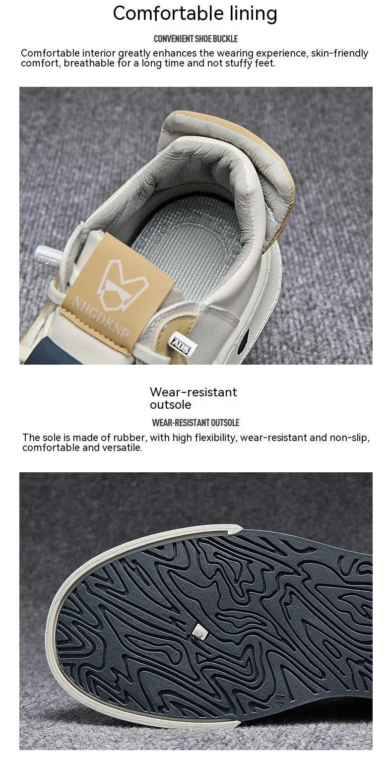 Men's beige low-top casual sneakers with elastic band and round toe on a white background.