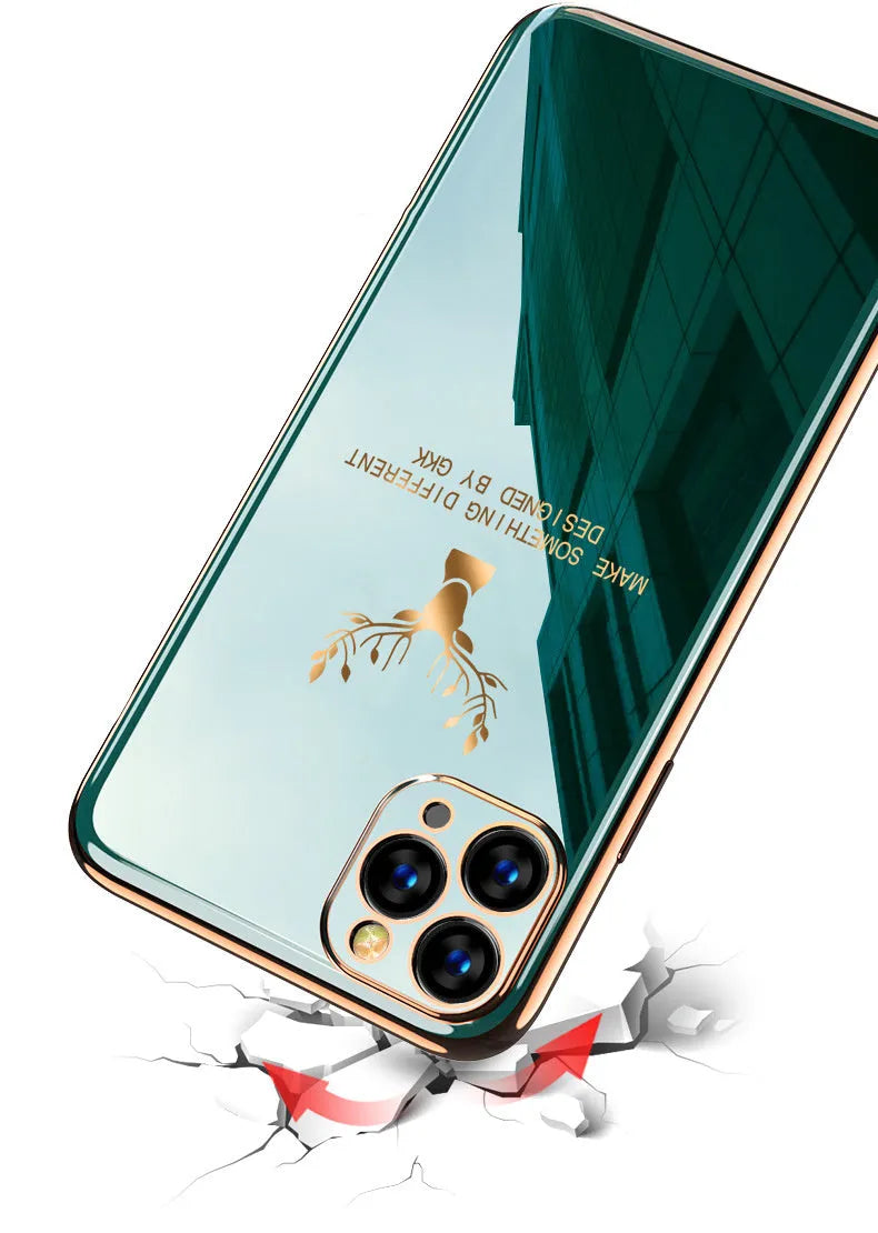 Black TPU phone case with full camera lens coverage for iPhone models on a solid background.