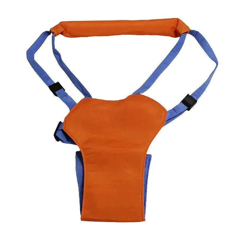 Baby toddler harness walk learning assistant in orange and blue with adjustable 52-62cm strap
