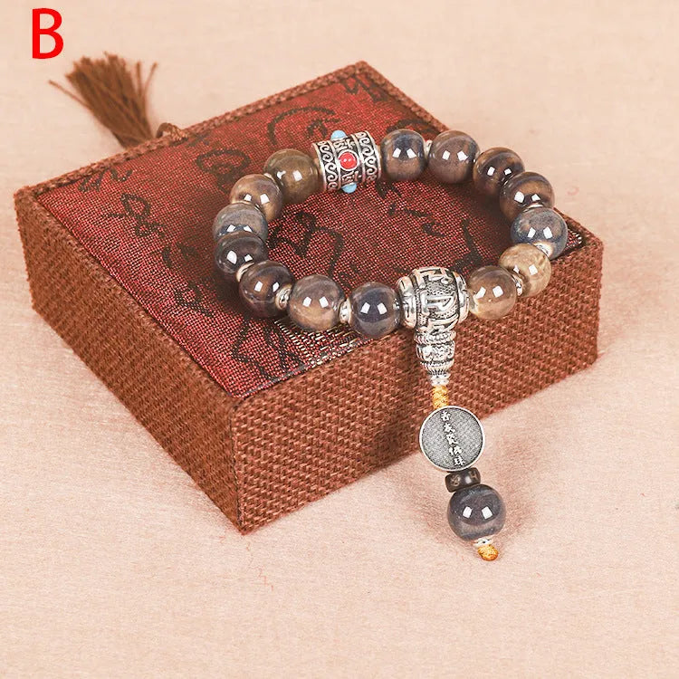 Men's gradient ceramic chain bracelet with Yonghe blessing design in coloured glaze