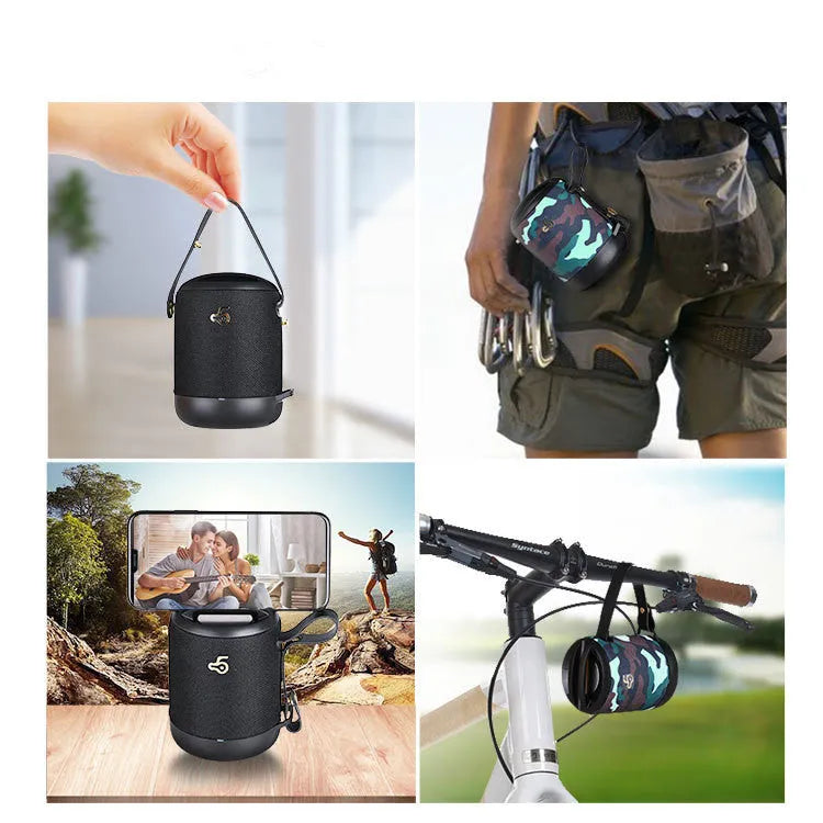 Waterproof portable Bluetooth speaker with leather finish and carrying strap in multiple colour options