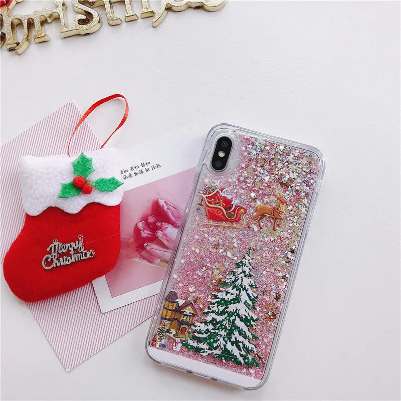 Quicksand design phone case with transparent double layer and Christmas colour options