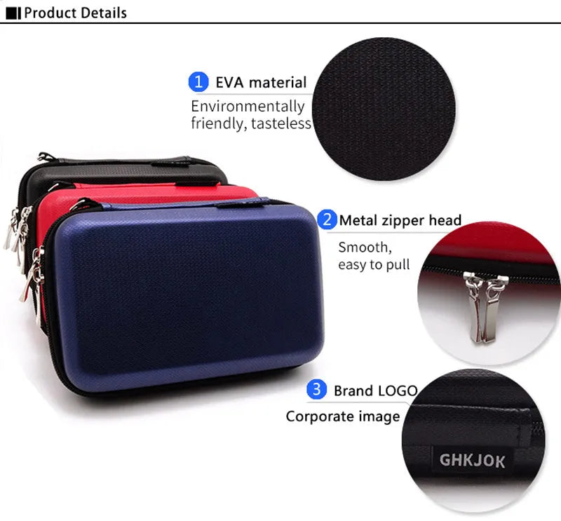 EVA hard drive carrying bag for 2.5-inch drives in black with zipper and mesh pocket