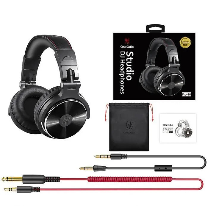 Pro-10 wired monitoring headset with 50mm driver and built-in microphone in black