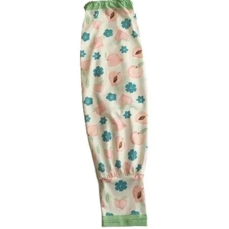 A pair of printed ice silk sun protection sleeves laid flat, showing a floral pattern design.