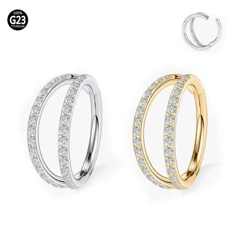 G23 titanium alloy lip ring nose ring earring in gold or steel colour with diamond treatment