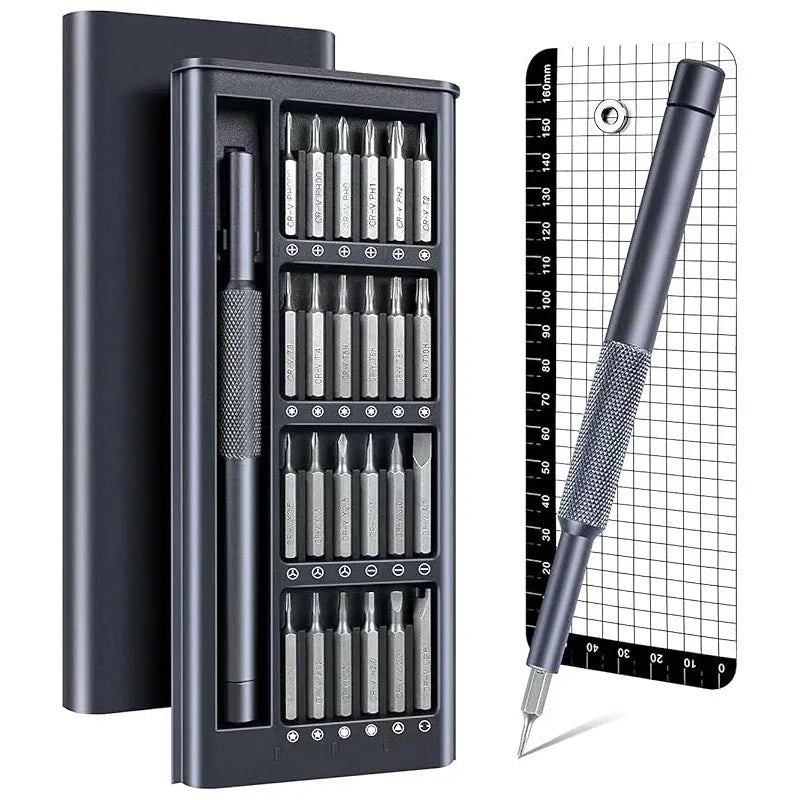 25-in-one magnetic screwdriver set with chrome vanadium steel bits and black ABS handle.