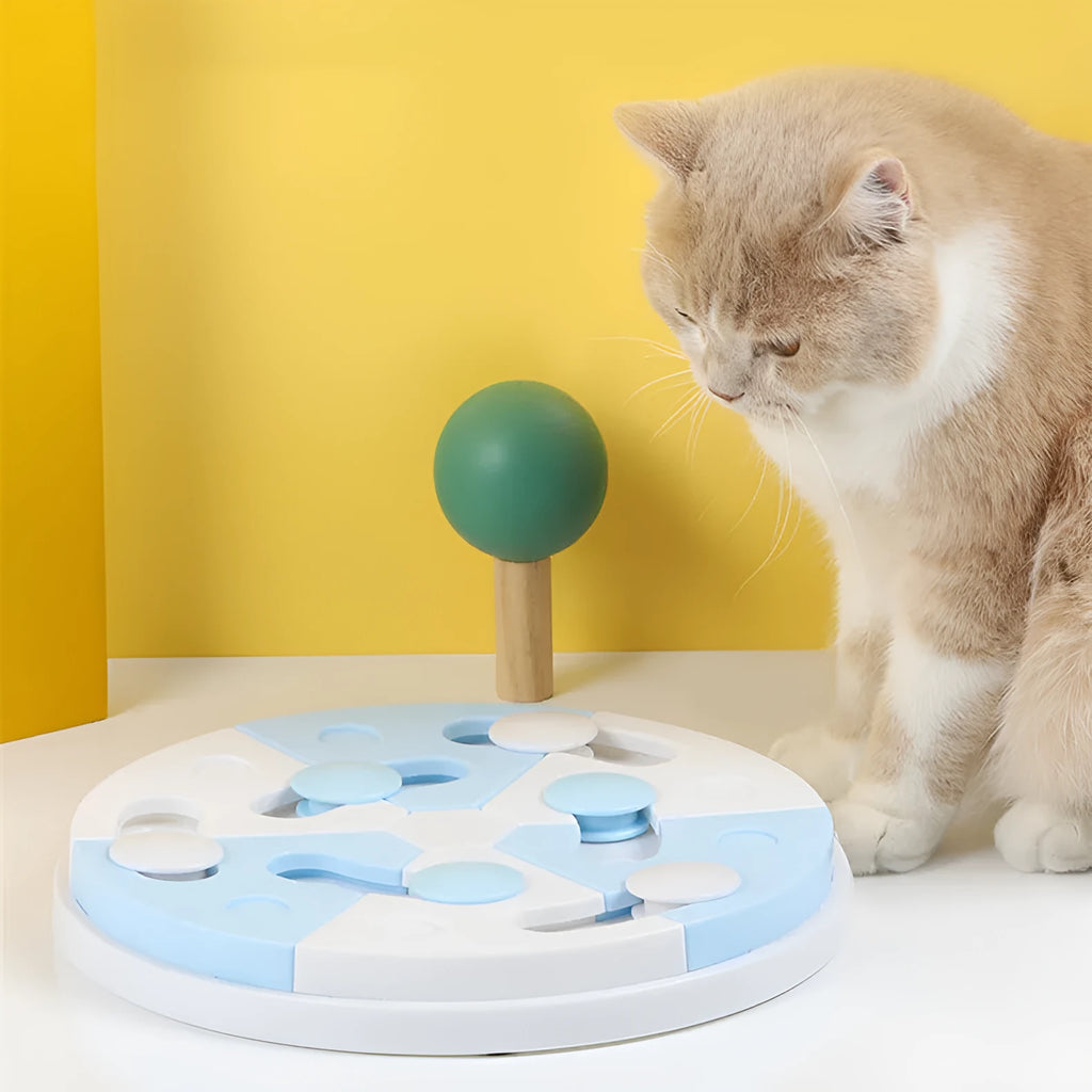 Blue and white jigsaw puzzle feeding tray for dogs made from PP material