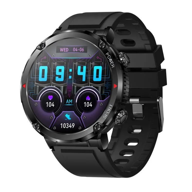 T30 Smart Watch with black silicone strap showing time and heart rate on its IPS screen.