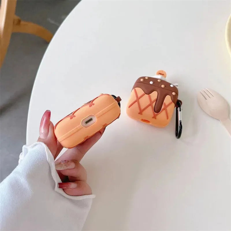 Chocolate cream cake silicone earphone case for AirPods with retro hook style