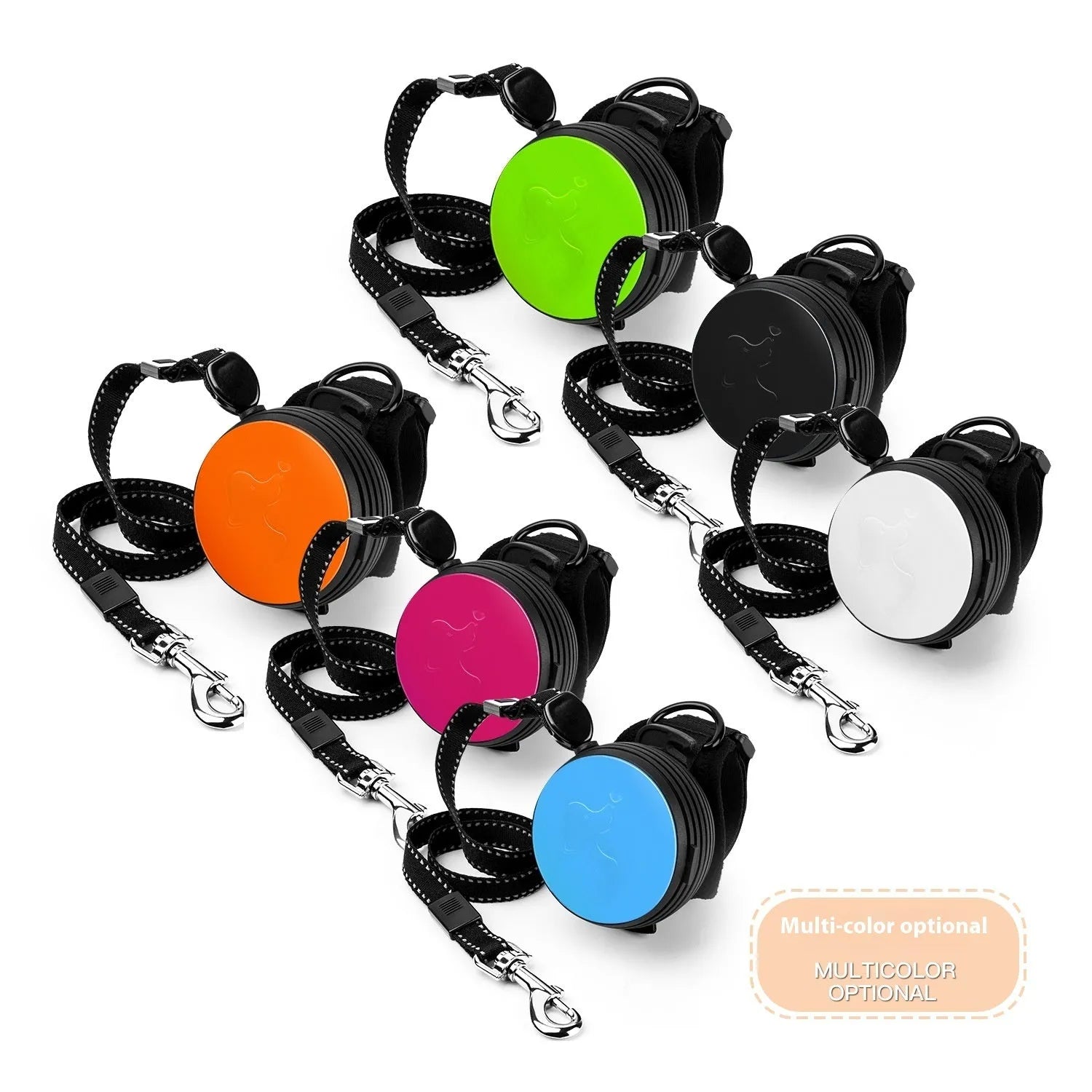 Automatic retractable dog leash extended to 3 metres in vibrant orange colour