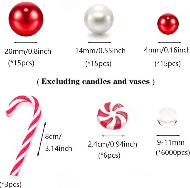 Two red suit floating stuffed vase Christmas decorations with plastic floating filling vase on a table