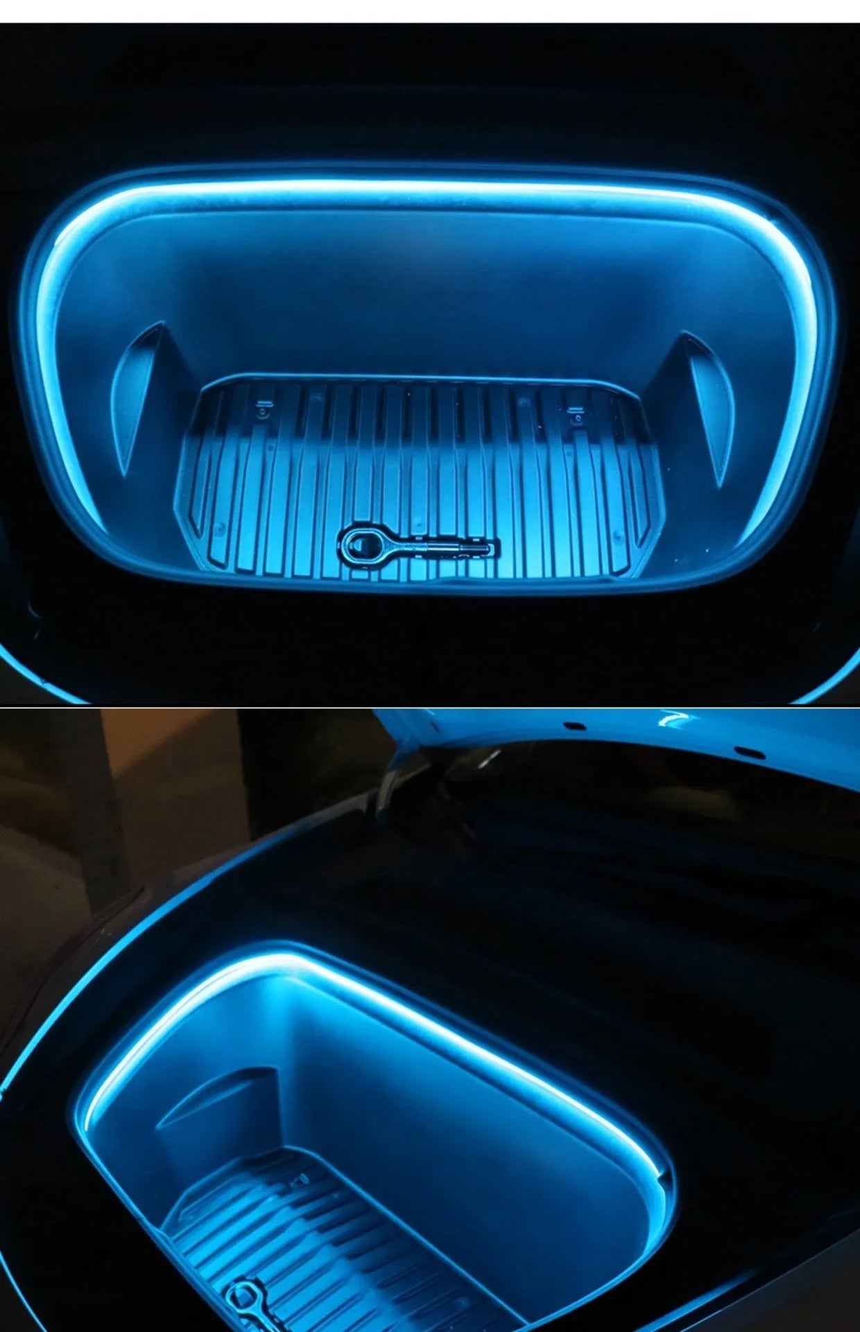 Tesla Model 3/Y front backup box ambience lighting kit with soft silicone light bar in three colour options