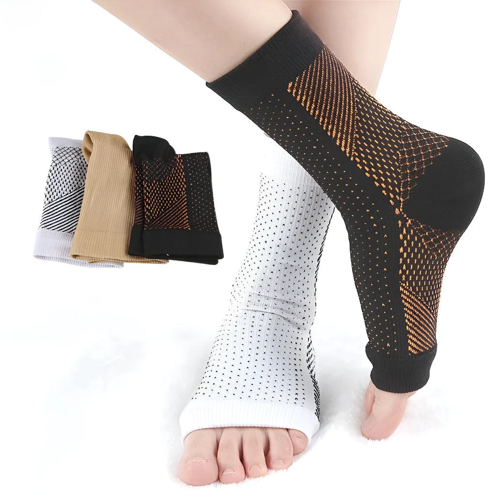 Short tube sports compression socks in black, white, skin colour, and copper for basketball.