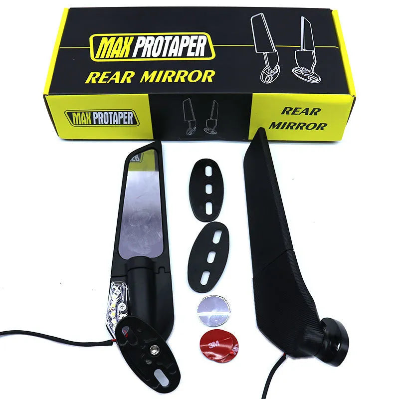 Pair of yellow light motorcycle spoiler rearview mirror reflectors with aluminium alloy housing