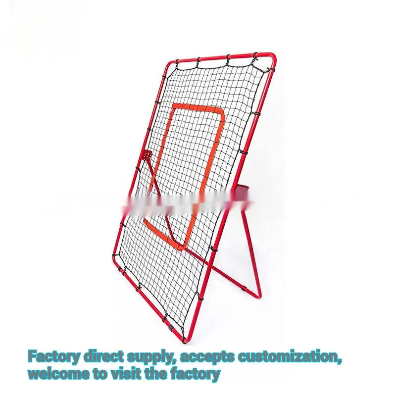 Red adjustable portable baseball training net with metal frame measuring 4x6 feet