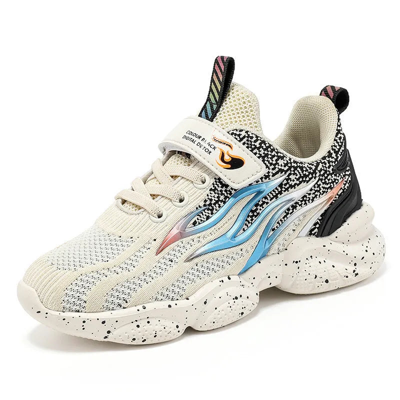 Boys fashion mesh sneakers with textile and TPU upper in beige colour option