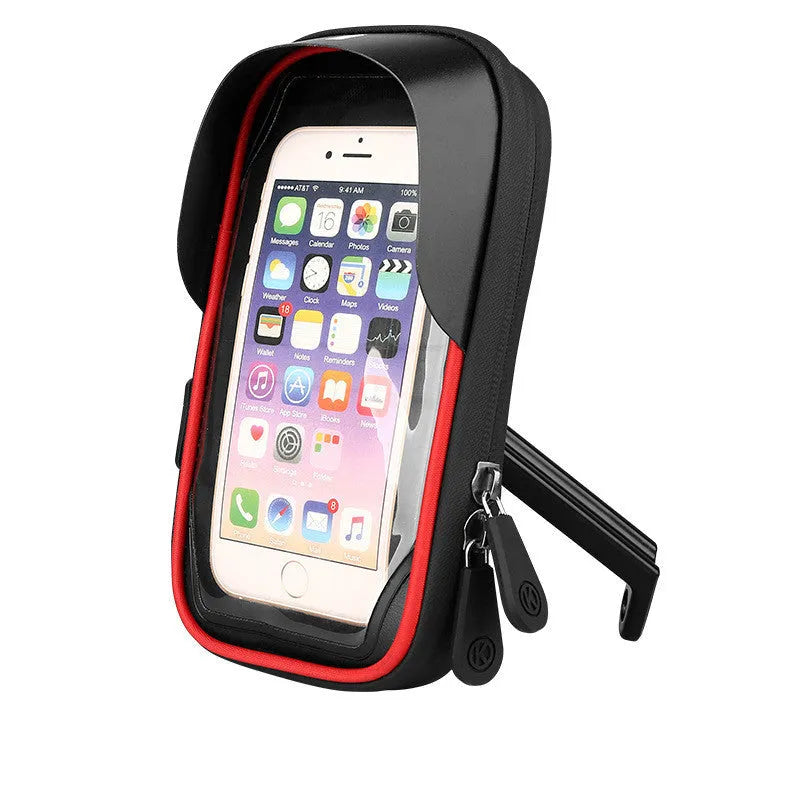 Waterproof mobile phone mount for bicycle handlebars or car rearview mirror with TPU touch screen