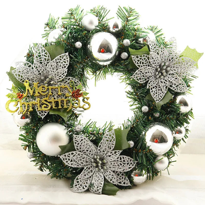 30cm multicolour plastic Christmas wreath with bendable branches on a red door.