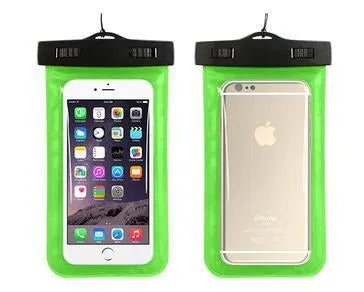 Aqua-One waterproof phone pouch in multiple colours, showing clear touchscreen window and sealed edges.