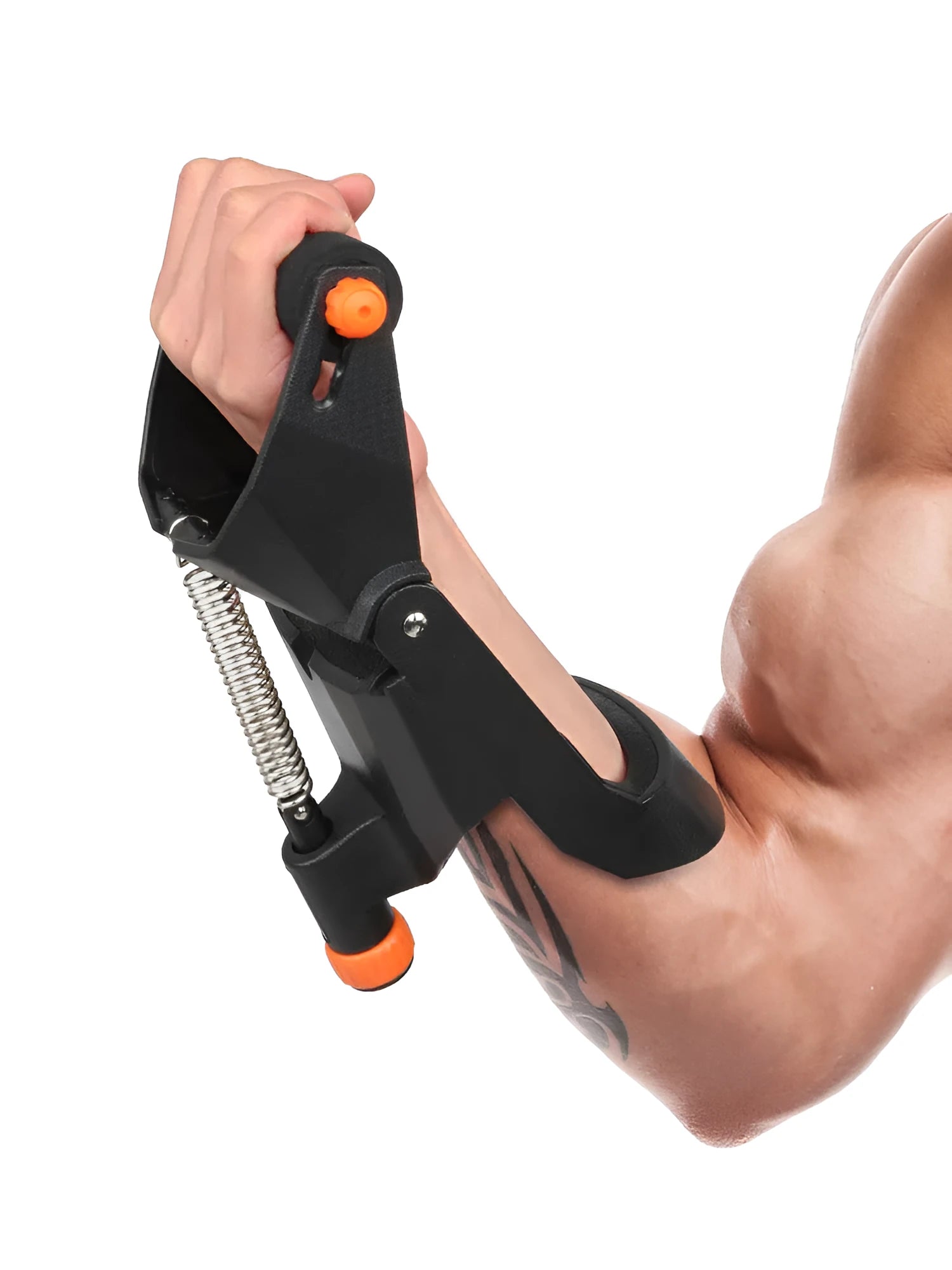 Professional adjustable wrist force trainer in black with orange, compact 12.5x10x21 cm, suitable for wrist arm home training