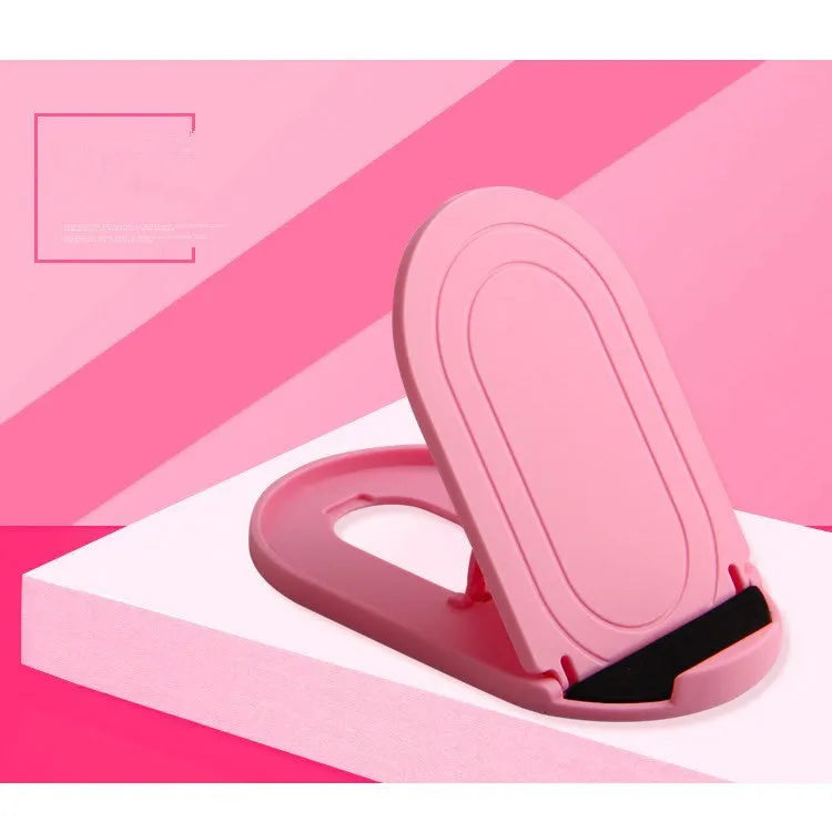 Adjustable plastic mobile phone stand in one of six colour options: black, blue, grey, pink, white, or yellow.