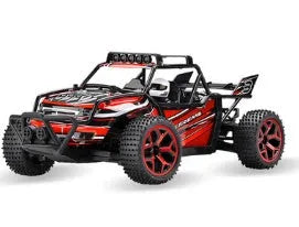 Blue 1:18 scale remote control drift car with 2.4GHz transmitter on a hard surface