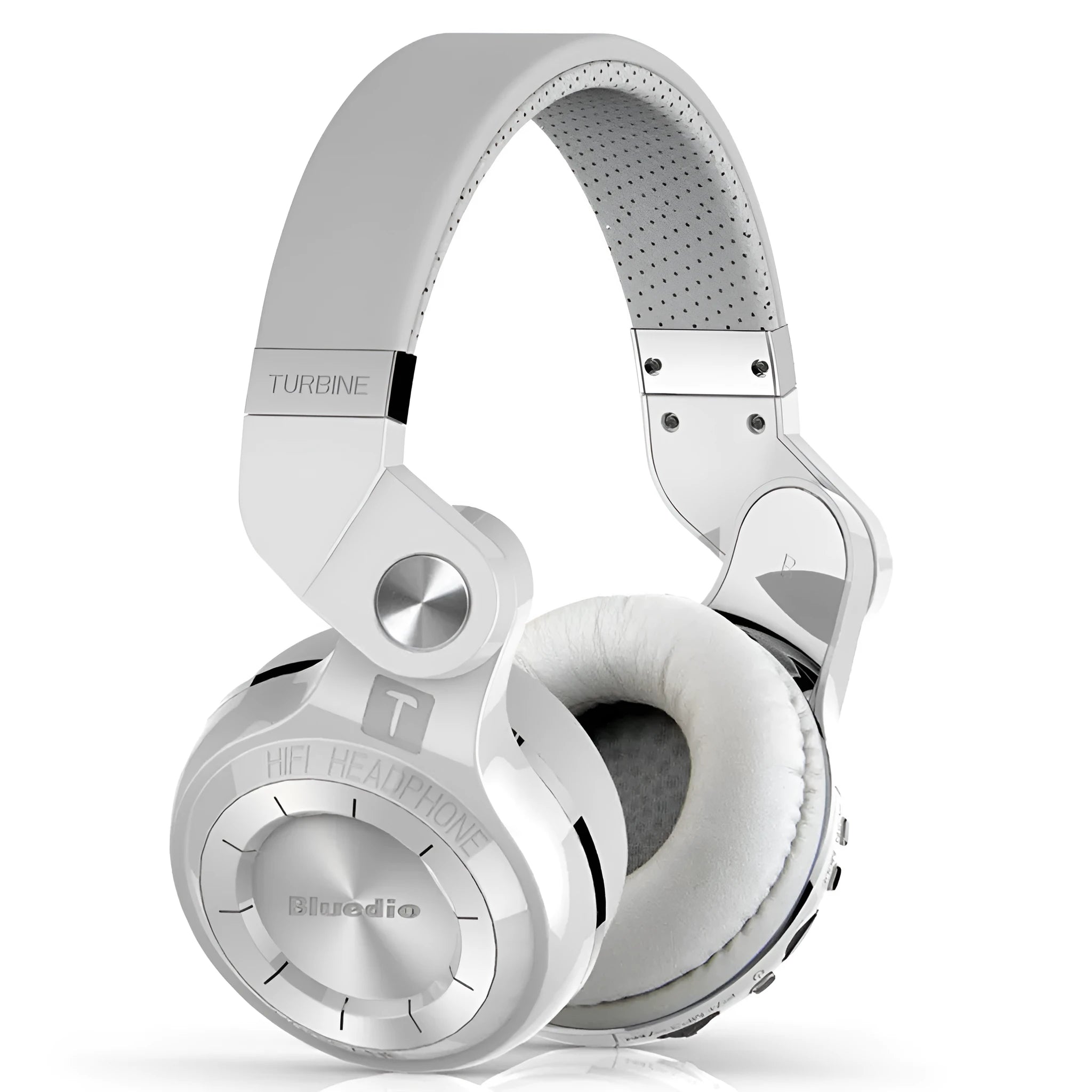 A black Bluetooth headset with over-ear design and a card plug-in cable on a white background.