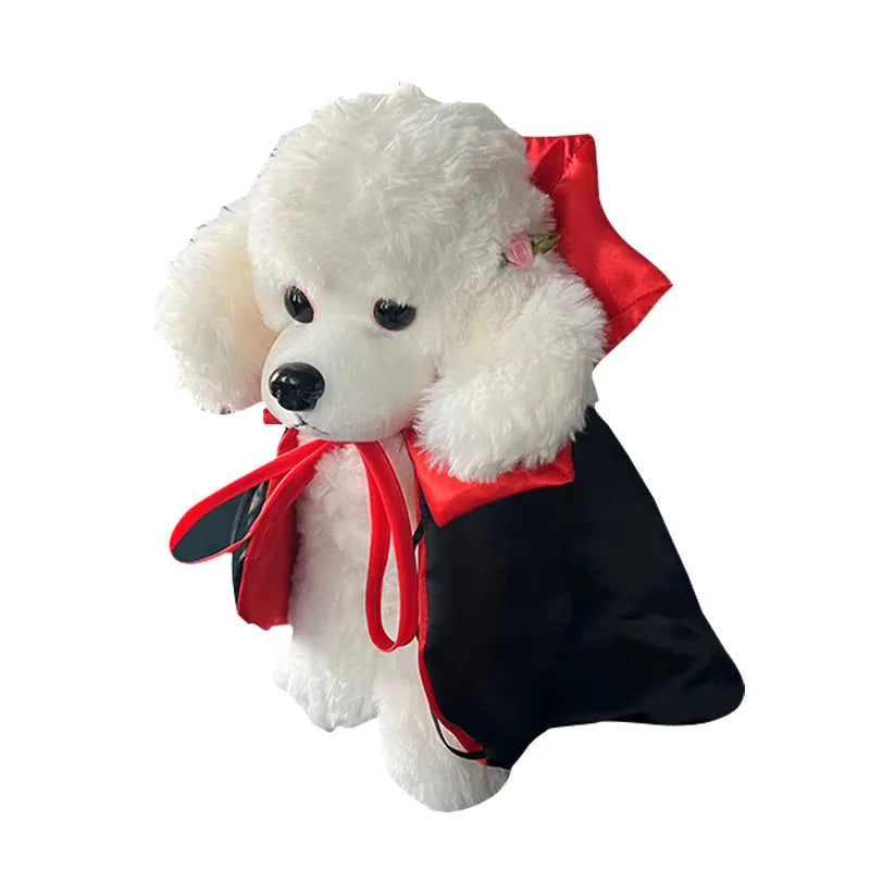Halloween bat cloak and hat set for pets in red or purple polyester