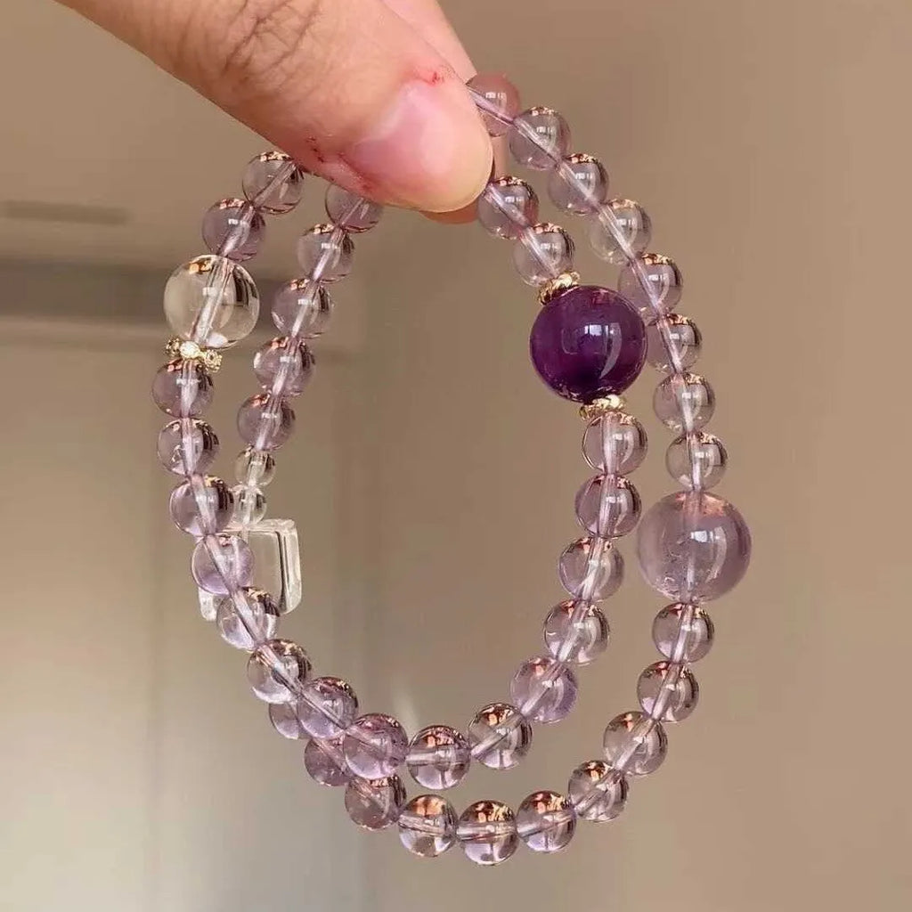 Women's artificial amethyst bracelet with U-shaped design and four-leaf clover charm