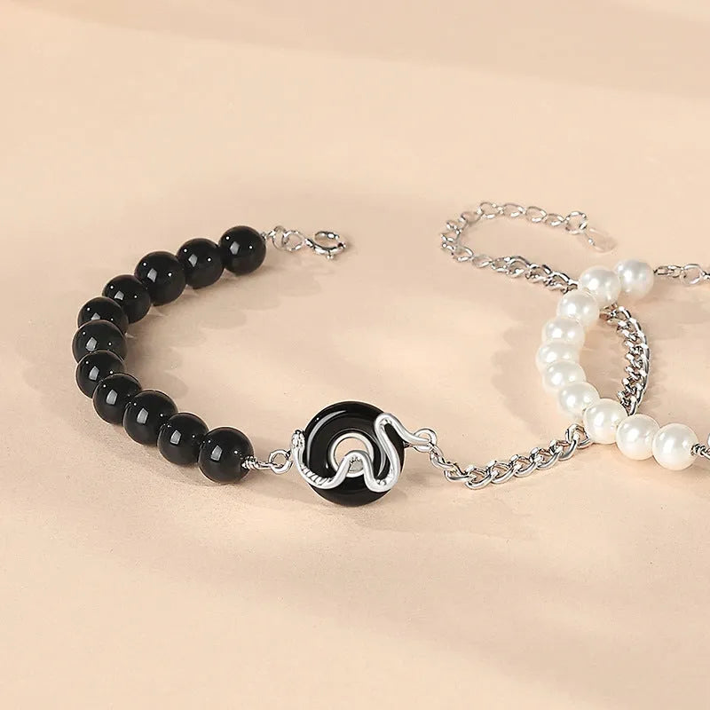 New Chinese style 925 sterling silver couple's bracelet with snake design and safe buckle.
