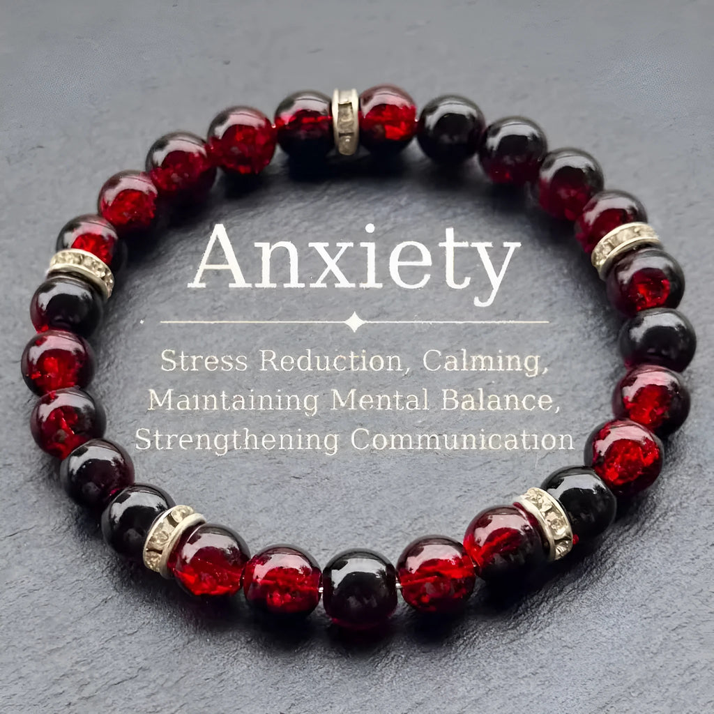 Red artificial crystal beaded handmade elastic bracelet with 8mm beads and 18cm length