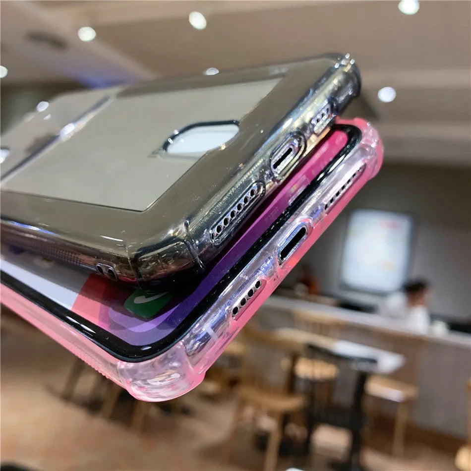 Transparent card holder phone case for Apple iPhone in silicone material showing card storage compartment