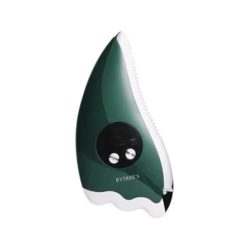 Green facial beauty instrument with plastic and metal body and USB cable