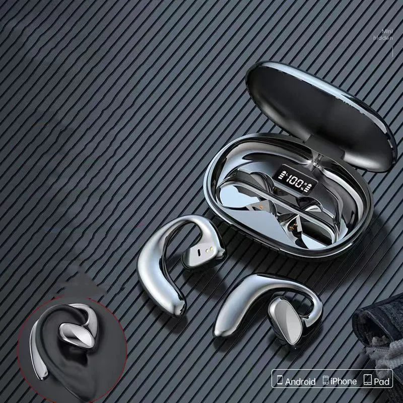 S900 TWS sports bone conduction earphone in black with charging compartment and power display