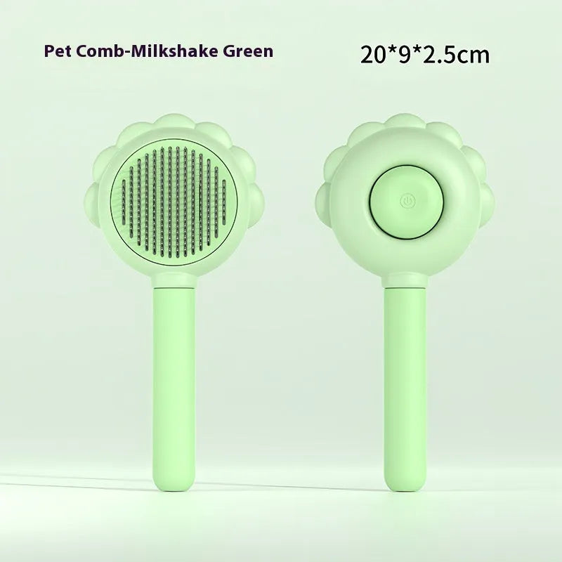2 in 1 self cleaning dog brush comb with spray in green, plastic and stainless steel, 20x9x2.5 cm