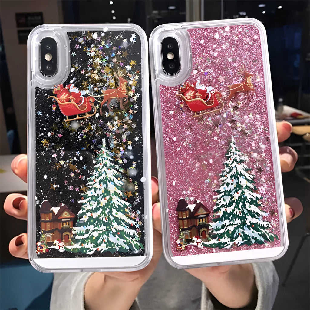 Quicksand design phone case with transparent double layer and Christmas colour options