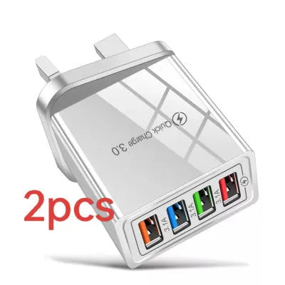 Black and white multi-port USB wall charger with luminous light indicator and UK three-pin plug